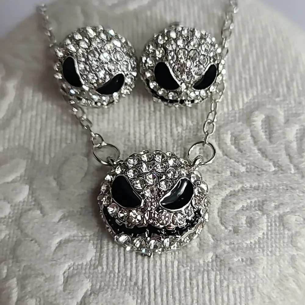 Jack Skellington Rhinestone Necklace Earring Set Nightmare Before Christmas Goth